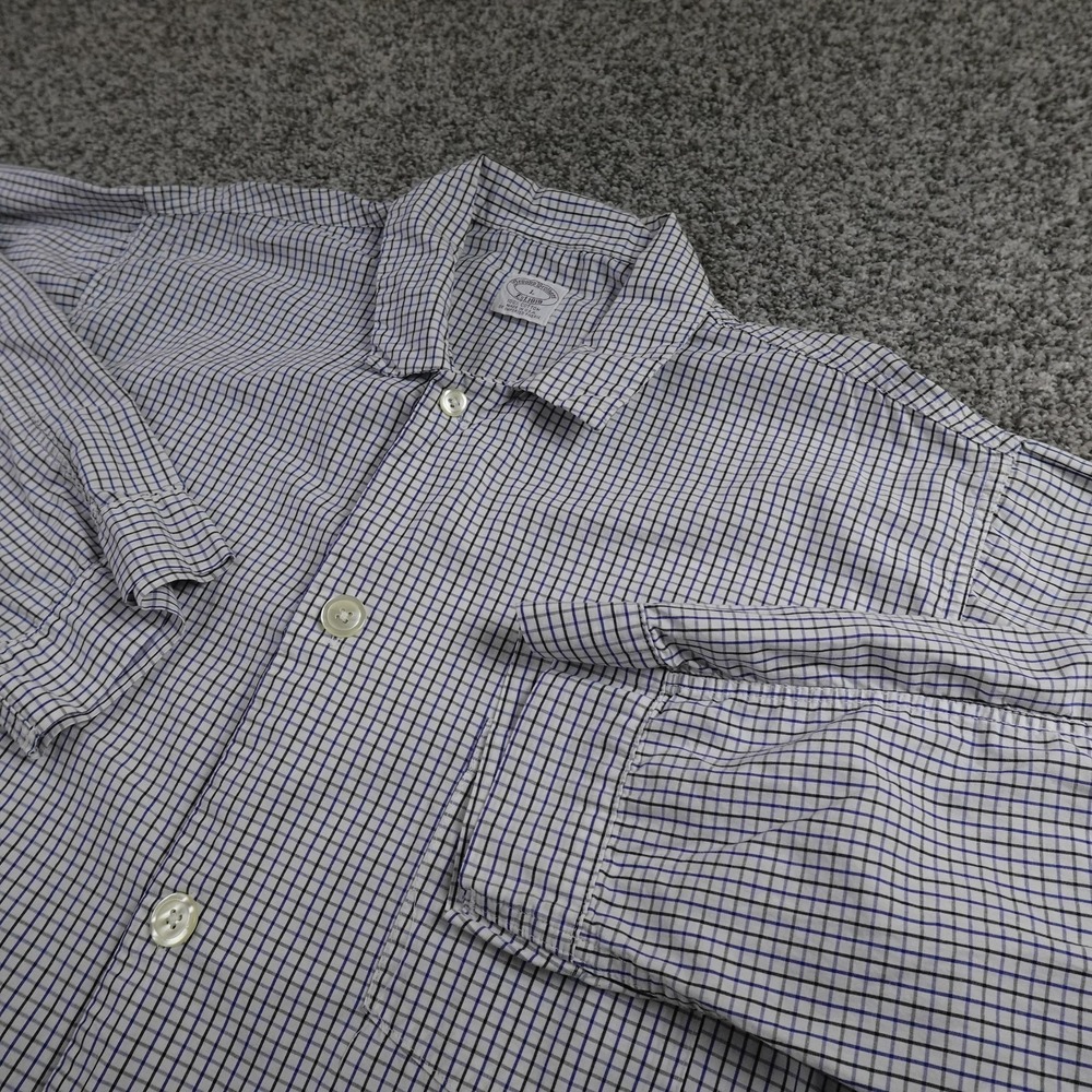 VTG Brooks Brothers Shirt Mens L White Check Long Sleeve Button Up Dress 90s USA